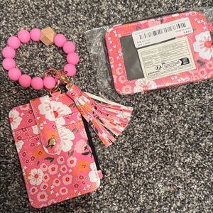 Floral Pink Key and Card Holder with Tassel